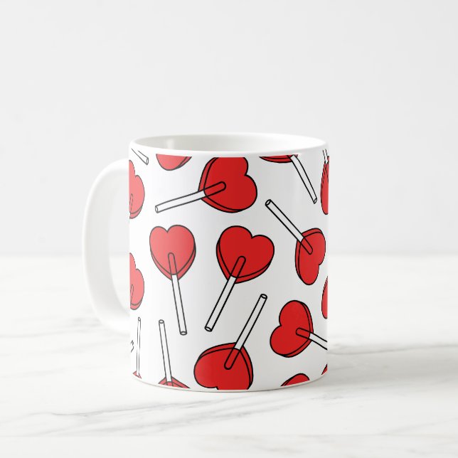 Red Lollipops, Heart Lollipops, Lollipop Pattern Coffee Mug (Front Left)