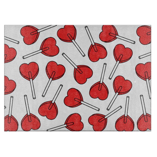 Red Lollipops, Heart Lollipops, Lollipop Pattern Cutting Board (Front)