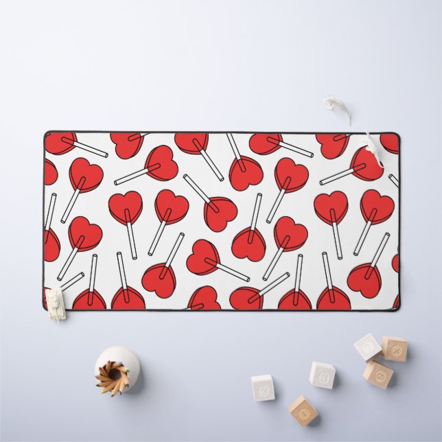 Red Lollipops, Heart Lollipops, Lollipop Pattern Desk Mat (Kids Table)