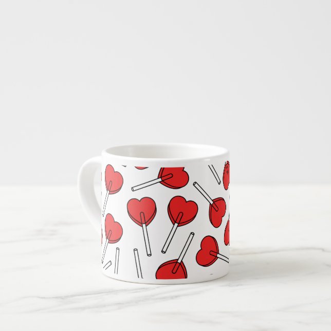Red Lollipops, Heart Lollipops, Lollipop Pattern Espresso Cup (Front Left)