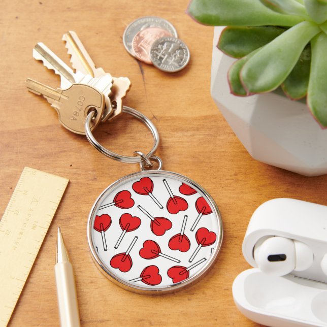 Red Lollipops, Heart Lollipops, Lollipop Pattern Key Ring (Desk)