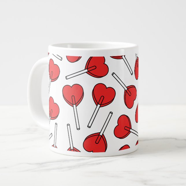 Red Lollipops, Heart Lollipops, Lollipop Pattern Large Coffee Mug (Front Left)