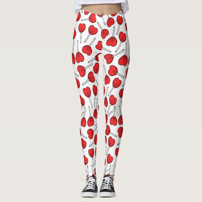 Red Lollipops, Heart Lollipops, Lollipop Pattern Leggings (Front)