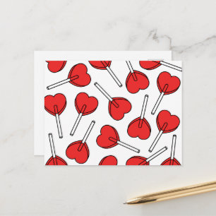 Red Lollipops, Heart Lollipops, Lollipop Pattern Postcard