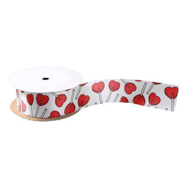 Red Lollipops, Heart Lollipops, Lollipop Pattern Satin Ribbon (Spool)