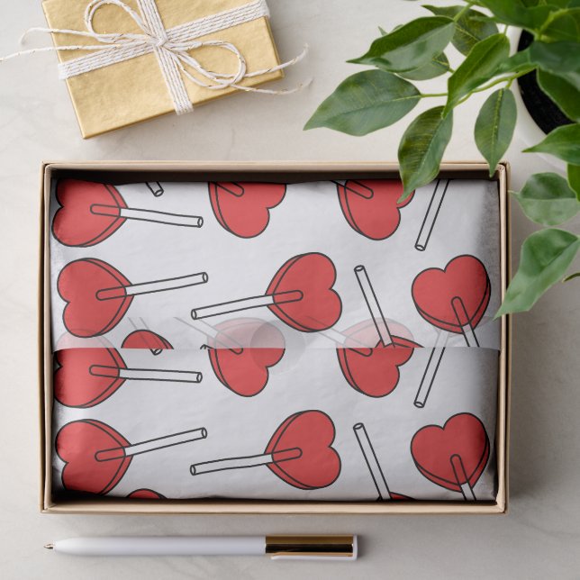 Red Lollipops, Heart Lollipops, Lollipop Pattern Tissue Paper (Gift)