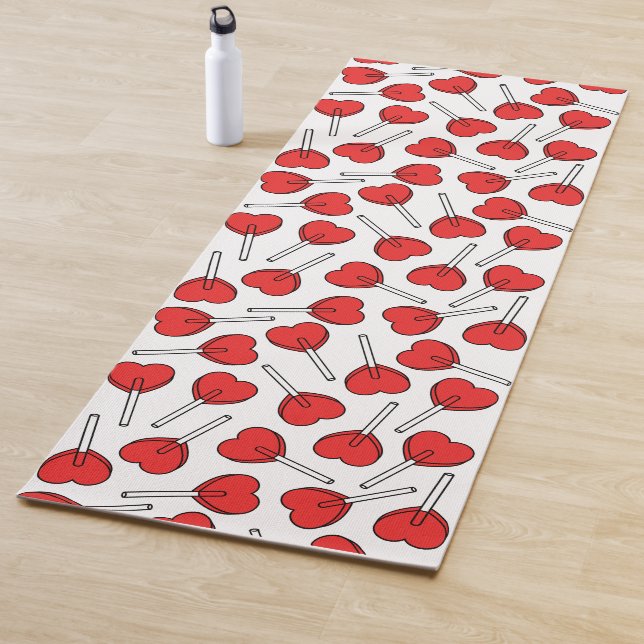 Red Lollipops, Heart Lollipops, Lollipop Pattern Yoga Mat (In Situ)