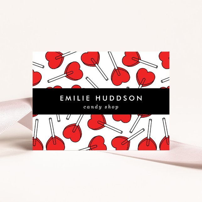 Red Lollipops, Heart Lollipops, Lolly, Candy Shop Business Card (Creator Uploaded)