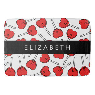 Red Lollipops, Heart Lollipops, Lolly, Your Name Bath Mat