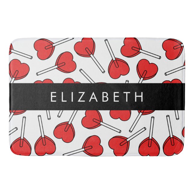 Red Lollipops, Heart Lollipops, Lolly, Your Name Bath Mat (Front)