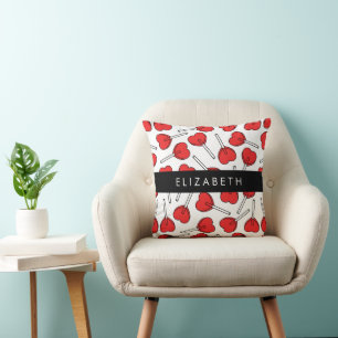 Red Lollipops, Heart Lollipops, Lolly, Your Name Cushion