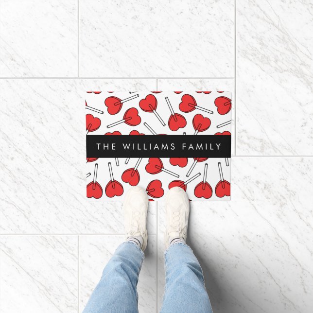 Red Lollipops, Heart Lollipops, Lolly, Your Name Doormat (Indoor)
