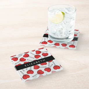 Red Lollipops, Heart Lollipops, Lolly, Your Name Glass Coaster