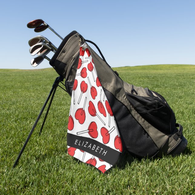 Red Lollipops, Heart Lollipops, Lolly, Your Name Golf Towel (Green)
