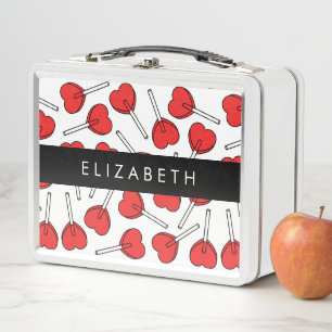 Red Lollipops, Heart Lollipops, Lolly, Your Name Metal Lunch Box