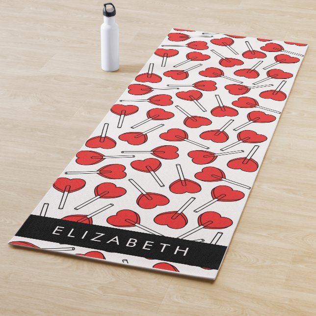 Red Lollipops, Heart Lollipops, Lolly, Your Name Yoga Mat (In Situ)