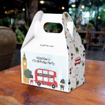 Red London Bus and Clock Tower Kids Birthday Party Favour Box<br><div class="desc">These cute London themed birthday party favour boxes feature a red double decker London bus and other cute accents. There is a blue watercolor abstract background with images of fireworks and London skyline. The red bus has a "Thanks for Coming!" banner which is editable and the bus number can be...</div>