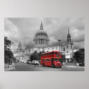 Red London bus in the City of London Poster