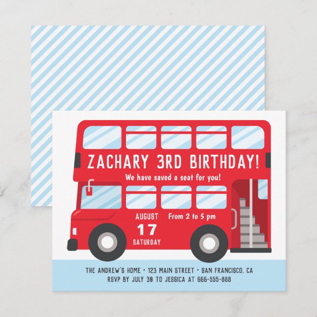 Red London Bus Kids Birthday Party Invitation (Front/Back)
