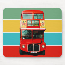 Red London Bus on Colored Stripes