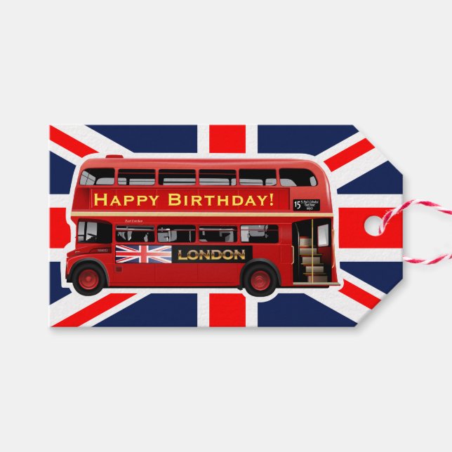 Red London Bus Themed Gift Tags (Front (Horizontal))