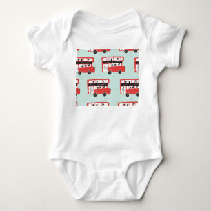 Red London Bus Vintage Pattern Baby Bodysuit