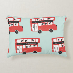 Red London Bus Vintage Pattern Decorative Cushion