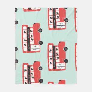 Red London Bus Vintage Pattern Fleece Blanket
