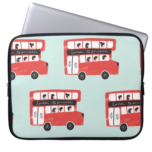 Red London Bus Vintage Pattern Laptop Sleeve (Front)
