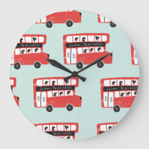 Red London Bus Vintage Pattern Large Clock