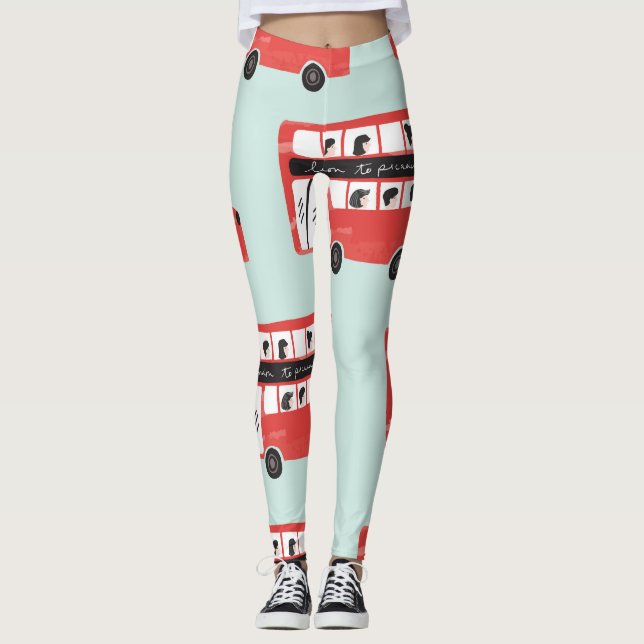 Red London Bus Vintage Pattern Leggings (Front)