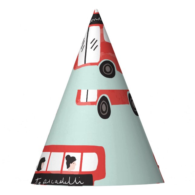 Red London Bus Vintage Pattern Party Hat (Front)