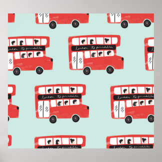 Red London Bus Vintage Pattern Poster