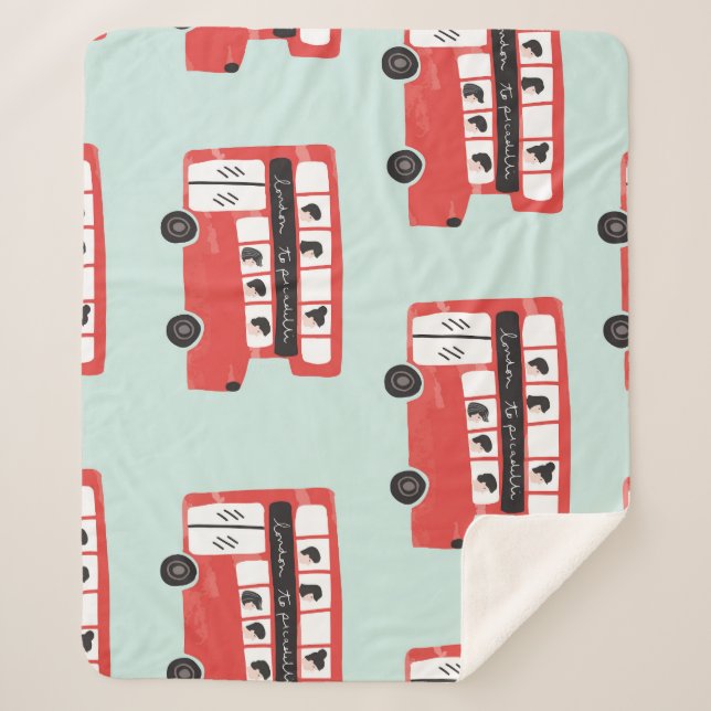 Red London Bus Vintage Pattern Sherpa Blanket (Front)