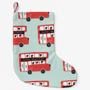 Red London Bus Vintage Pattern Small Christmas Stocking