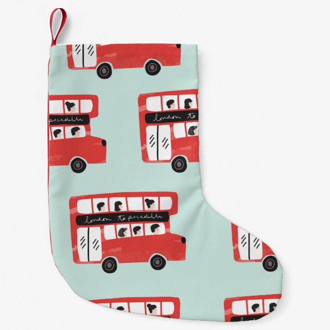 Red London Bus Vintage Pattern Small Christmas Stocking (Front)