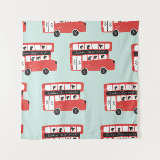 Red London Bus Vintage Pattern Tapestry