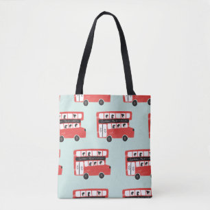 Red London Bus Vintage Pattern Tote Bag