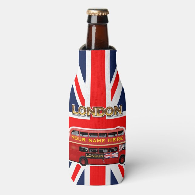 Red London Double Decker Bus Bottle Cooler (Bottle Front)