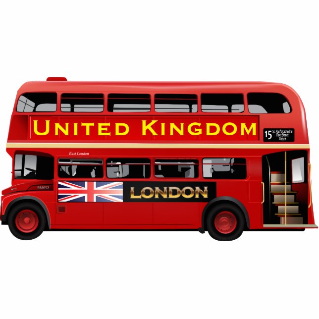 Red London Double Decker Bus Cutout Photo Sculpture Magnet (Front)