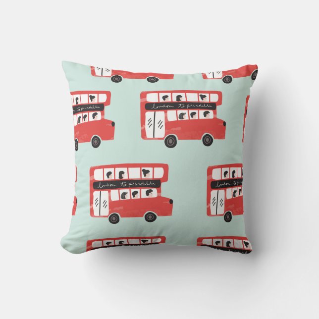 Red London Double Decker Bus Seamless Pattern vint Cushion (Front)