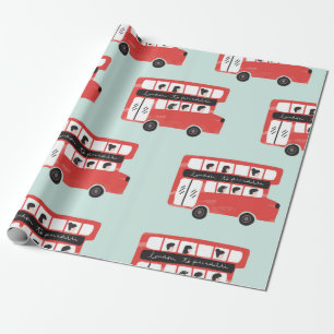 Red London Double Decker Bus Seamless Pattern vint Wrapping Paper