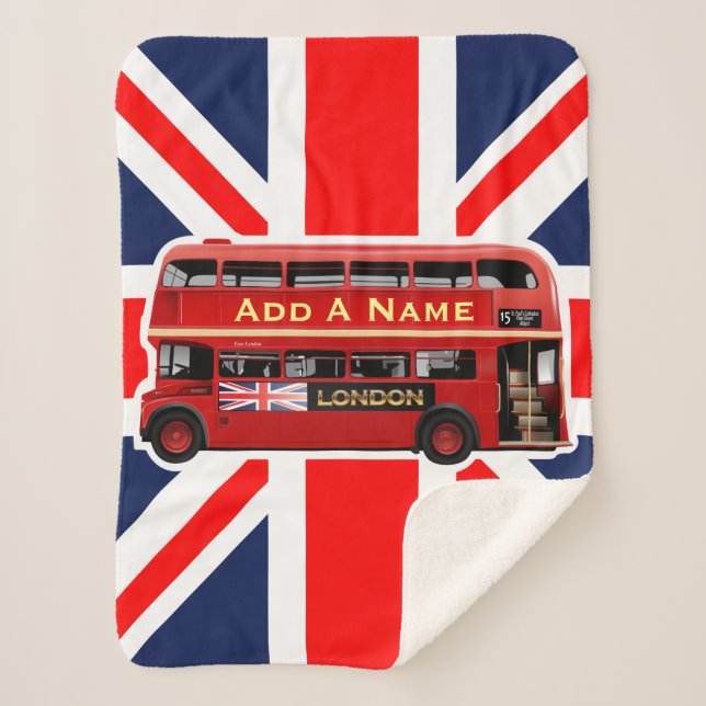 Red London Double Decker Bus Sherpa Blanket (Front)