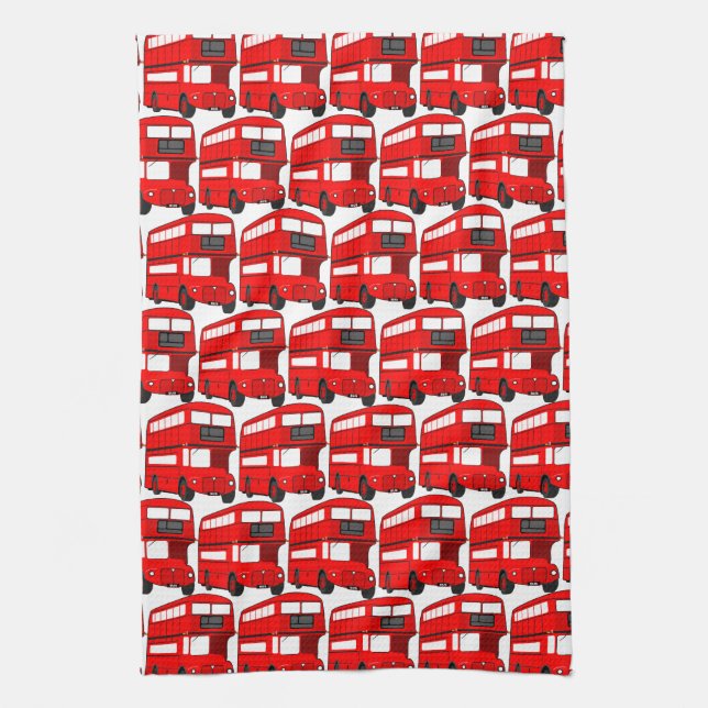 Red London Double Decker Bus Wallpaper Tea Towel (Vertical)