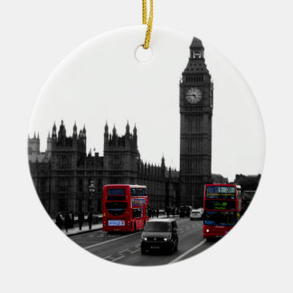 red London Tour bus and Big Ben Ceramic Tree Decoration