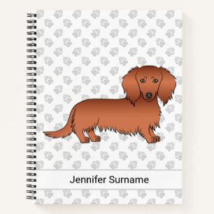 Red Long Hair Dachshund Cartoon Dog & Text Notebook