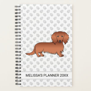 Red Long Hair Dachshund Cartoon Dog & Text Planner