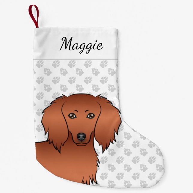 Red Long Hair Dachshund Cute Cartoon Dog Head Small Christmas Stocking (Front)