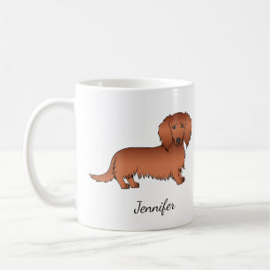 Red Long Hair Dachshund Cute Cartoon Dog & Name Coffee Mug
