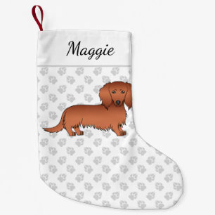 Red Long Hair Dachshund Cute Cartoon Dog & Name Small Christmas Stocking
